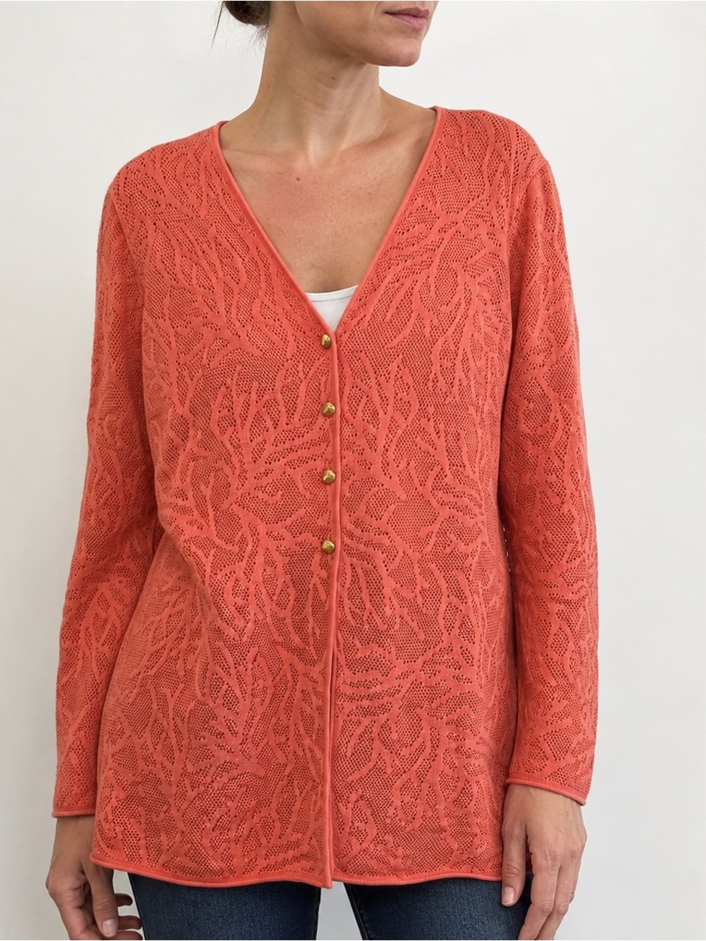 Escada Margaretha Ley Womens 36 Coral Open Knit Cardigan Old Money Quiet Luxury